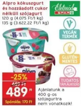 Interspar Alpro Kókuszgurt és hozzáadott cukor nélküli szójagurt 120g/135g ajánlat