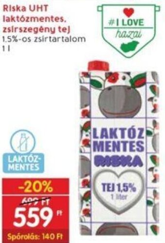 Interspar Riska UHT laktózmentes, zsírszegény tej, 1l ajánlat
