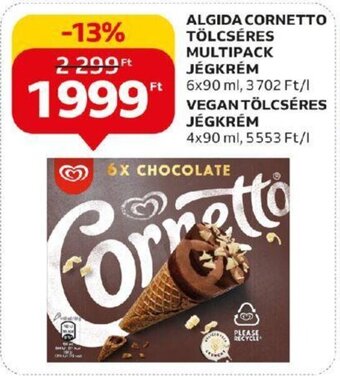 Auchan ALGIDA CORNETTO TÖLCSÉRES MULTIPACK JÉGKRÉM stb. 6 x 90 ml / 4 x 90 ml ajánlat