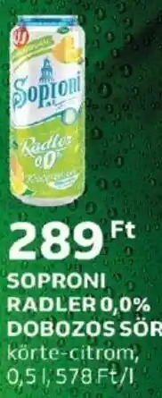 Auchan SOPRONI RADLER 0,0% DOBOZOS SÖR, 0,5l ajánlat