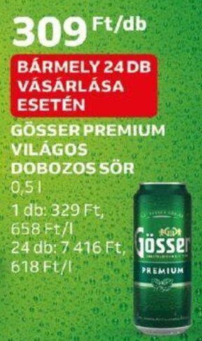 Auchan GÖSSER PREMIUM VILÁGOS DOBOZOS SÖR 0,5l ajánlat