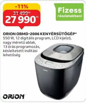 Auchan ORION OBMD-2006 KENYÉRSÜTŐGÉP 1 db ajánlat