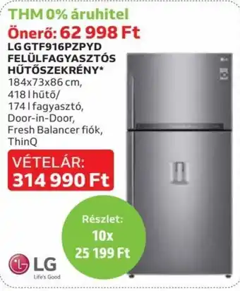 Auchan LG GTF916PZPYD FELÜLFAGYASZTÓS HŰTŐSZEKRÉNY 1 db ajánlat