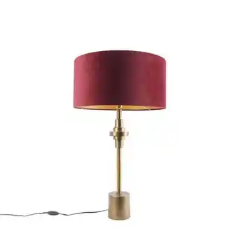 Art deco asztali lámpa bronz bársony árnyalatú vörös 50 cm - diverso