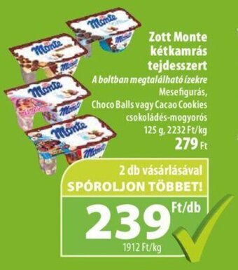 Coop Zott Monte kétkamrás tejdesszert, 125g ajánlat