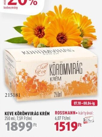 Rossmann KEVE KÖRÖMVIRÁG KRÉM 250 ml ajánlat