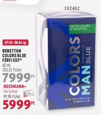 Rossmann BENETTON COLORS BLUE FÉRFI EDT 60 ml ajánlat