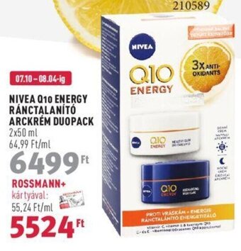 Rossmann NIVEA Q10 ENERGY RÁNCTALANÍTÓ ARCKRÉM DUOPACK 2 x 50 ml ajánlat