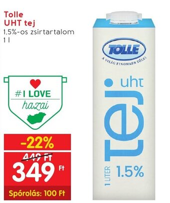 Spar Tolle UHT tej 1 l ajánlat