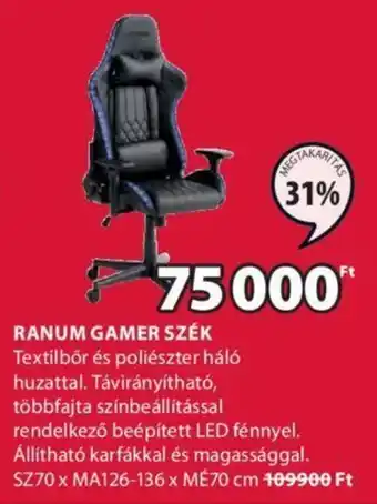 JYSK RANUM GAMER SZÉK 1 db ajánlat