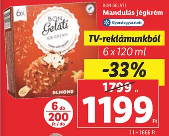 Lidl BON GELATI Mandulás jégkrém 6 x 120 ml ajánlat