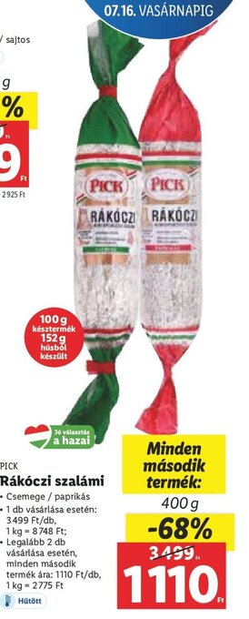 Lidl PICK Rákóczi szalámi 400 g ajánlat