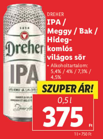 Lidl DREHER IPA/ Meggy / Bak stb. 0,5 l ajánlat