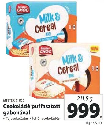 Lidl MISTER CHOC Csokoládé puffasztott gabonával 211,5 g ajánlat