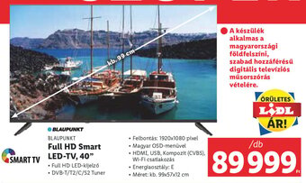 Lidl BLAUPUNKT Full HD Smart LED-TV, 40" 1 db ajánlat