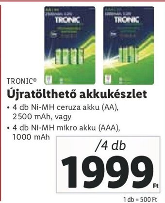 Lidl TRONIC Újratölthető akkukészlet 4 db ajánlat