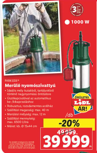 Lidl PARKSIDE Merülő nyomószivattyú 1 db ajánlat