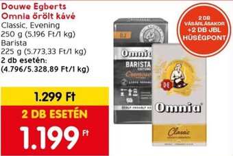 Spar Douwe Egberts Omnia őrölt kávé, Classic, Evening 250g / Barista 225g ajánlat