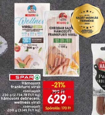 Spar Hámozott frankfurti virsli, 230g / hámozott debreceni, wellness virsli ajánlat