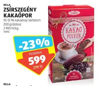 ALDI BELLA ZSÍRSZEGÉNY KAKAÓPOR 200 g ajánlat