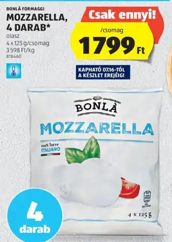 ALDI BONLÀ FORMAGGI MOZZARELLA 4 x 125 g ajánlat