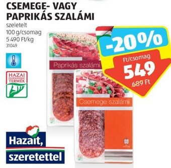 ALDI CSEMEGE- VAGY PAPRIKÁS SZALÁMI 100 g ajánlat
