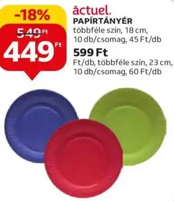 Auchan PAPÍRTÁNYÉR többféle szín, 18 cm ajánlat