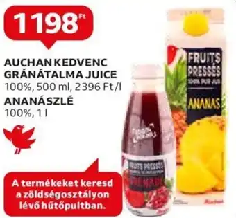 AUCHAN KEDVENC GRÁNÁTALMA JUICE 100%, 500 ml, / ANANÁSZLÉ 100%, 11