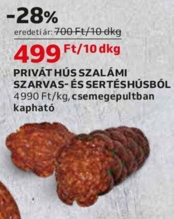 Auchan PRIVÁT HÚS SZALÁMI SZARVAS- ÉS SERTÉSHÚSBÓL, 10dkg ajánlat