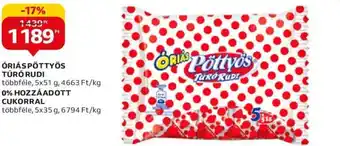 Auchan ÓRIÁSPÖTTYÖS TÚRÓ RUDI, 5x51g / 0% HOZZÁADOTT CUKORRAL ajánlat