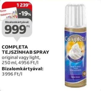 Auchan COMPLETA TEJSZÍNHAB SPRAY original vagy light, 250 ml ajánlat