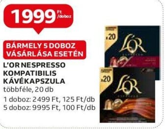 Auchan L'OR NESPRESSO KOMPATIBILIS KÁVÉKAPSZULA 20 db ajánlat
