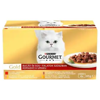 Rossmann Gourmet gold felnőtt teljes értékű konzerv macskáknak, falatok szószban 4 ízben (4x85 g) - 340 g ajánlat