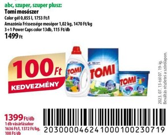 Coop Tomi mosószer 0,855 l / 1,02 kg / 13 db ajánlat