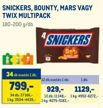 Metro SNICKERS, BOUNTY, MARS VAGY TWIX MULTIPACK 180 / 200 g ajánlat