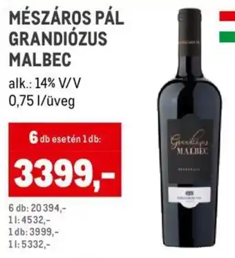 Metro MÉSZÁROS PÁL GRANDIÓZUS MALBEC 0,75 l ajánlat