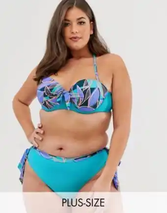 ASOS Simply be underwired bikini top with removeable halterneck in blue palm print ajánlat