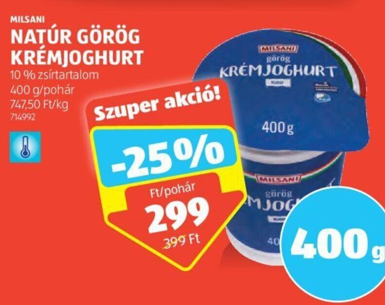ALDI MILSANI NATÚR GÖRÖG KRÉMJOGHURT 400 g ajánlat