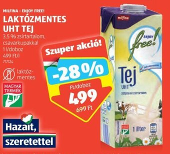 ALDI MILFINA - ENJOY FREE! LAKTÓZMENTES UHT TEJ 1 l ajánlat