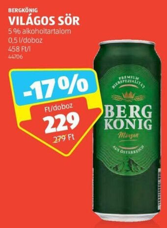 ALDI BERGKÖNIG VILÁGOS SÖR 0,5 l ajánlat