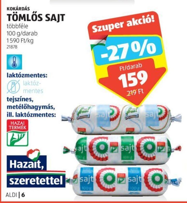ALDI KOKÁRDÁS TÖMLŐS SAJT 100 g ajánlat
