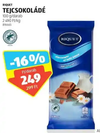 ALDI RIQUET TEJCSOKOLÁDÉ 100 g ajánlat