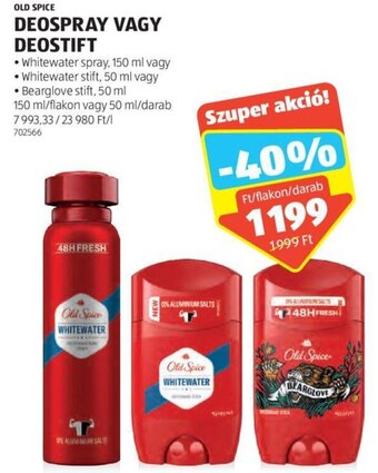ALDI OLD SPICE DEOSPRAY VAGY DEOSTIFT 150 / 50 ml ajánlat