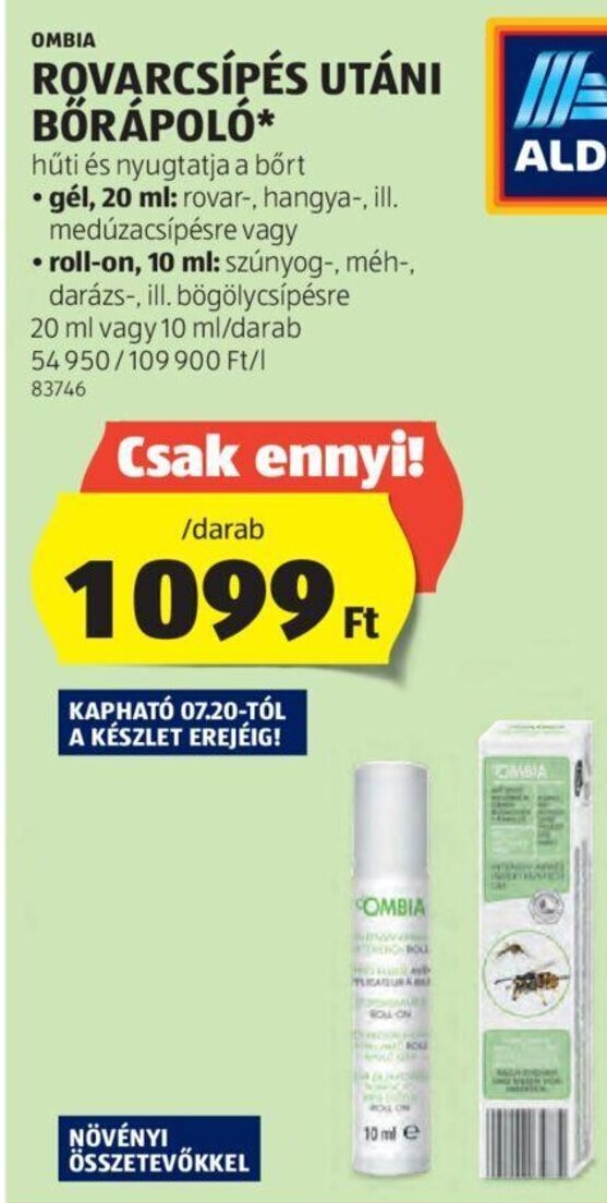 ALDI OMBIA ROVARCSÍPÉS UTÁNI BŐRÁPOLÓ 1 db ajánlat