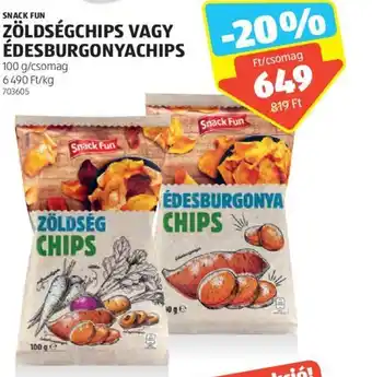 ALDI SNACK FUN ZÖLDSÉGCHIPS VAGY ÉDESBURGONYACHIPS ajánlat