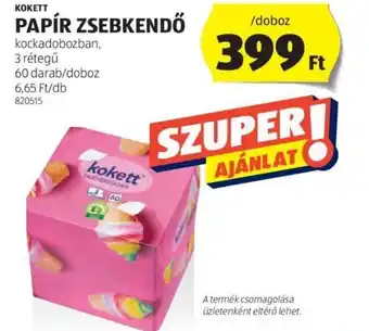 ALDI ΚΟΚΕΤΤ PAPÍR ZSEBKENDŐ, doboz ajánlat