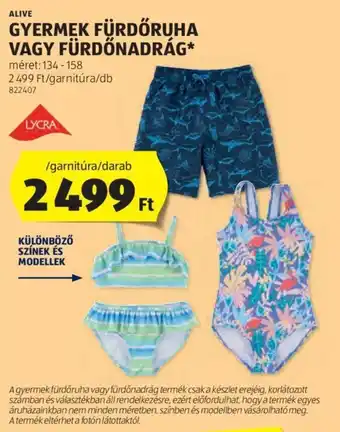ALIVE GYERMEK FÜRDŐRUHA VAGY FÜRDŐNADRÁG, garnitúra/darab