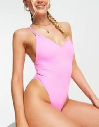 ASOS Asos design cross back high leg swimsuit in bright pink ajánlat