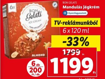 Lidl BON GELATI Mandulás jégkrém 6 x 120 ml ajánlat