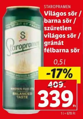 Lidl STAROPRAMEN Világos sör / barna sör stb. 0,5 l ajánlat